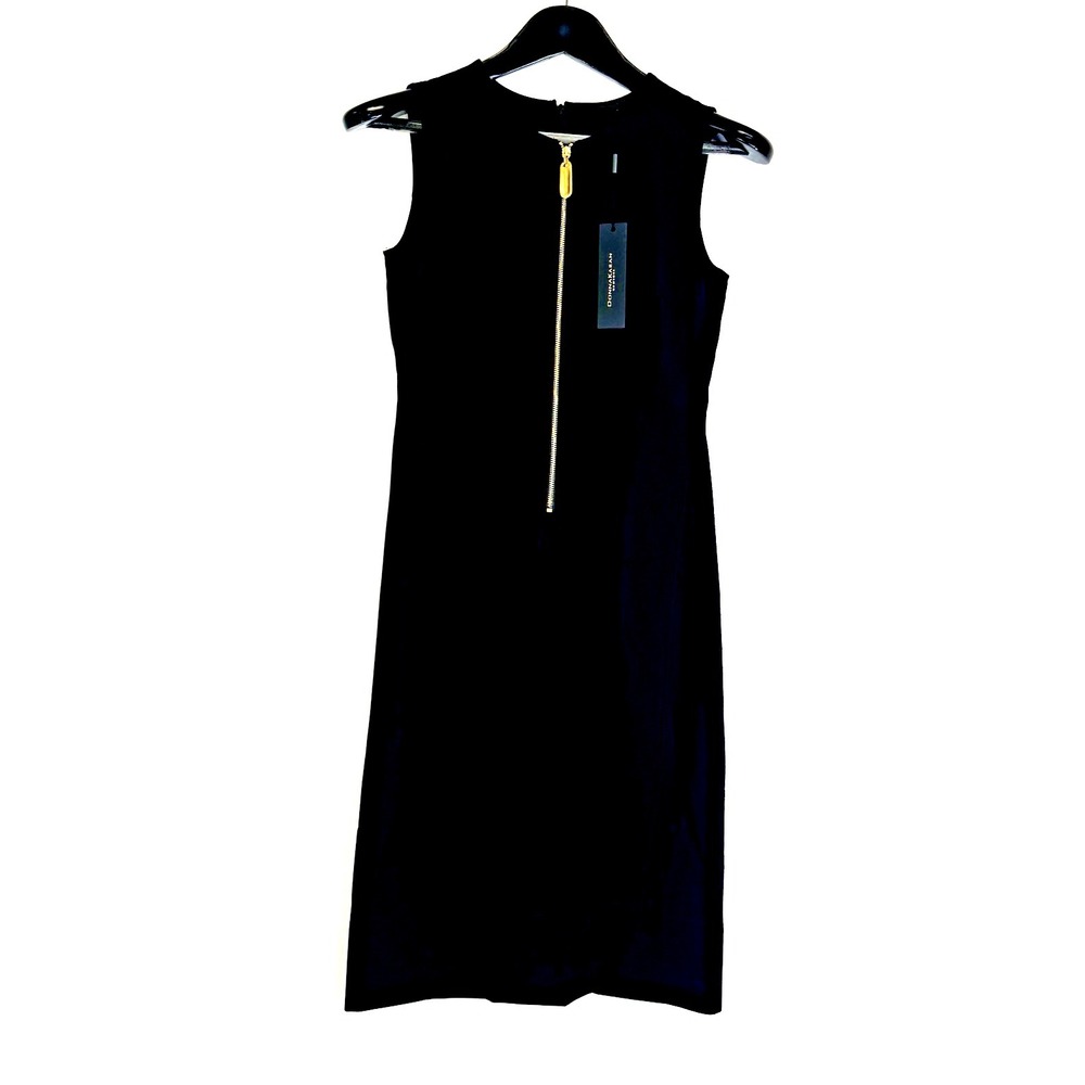 Donna Karan New York Black Sleeveless Sheath Dress Gold Zip Women's NWT size 0